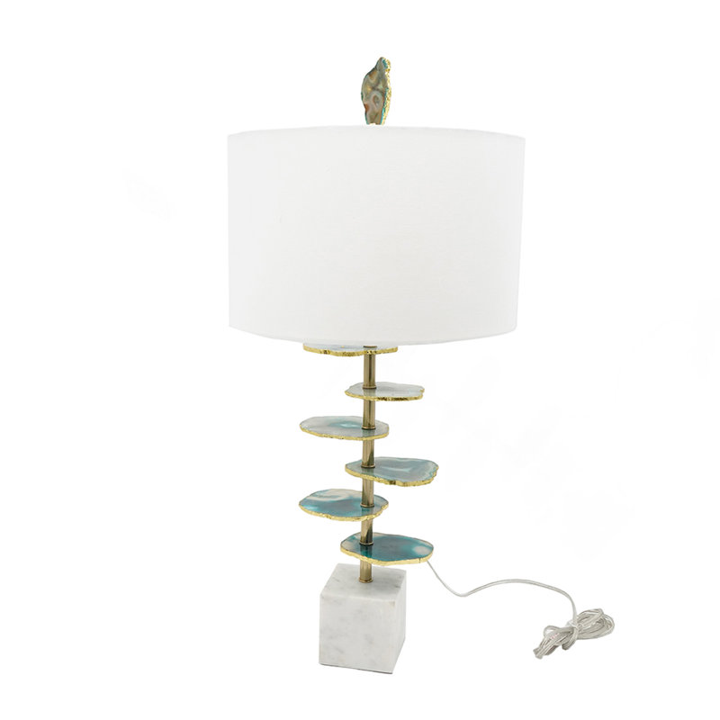 D15x29.5" Verdant Agate-Slice Table Lamp W/ Marble Base