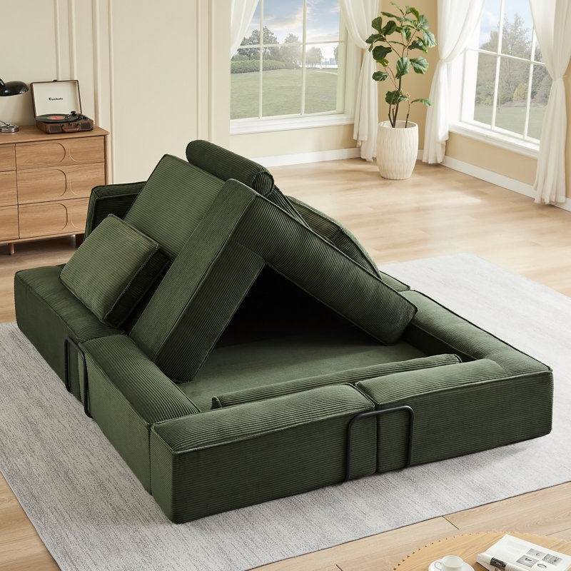 Canapé modulaire en velours côtelé avec sièges spacieux, conception librement configurable pour le salon et les aires de jeux familiales.