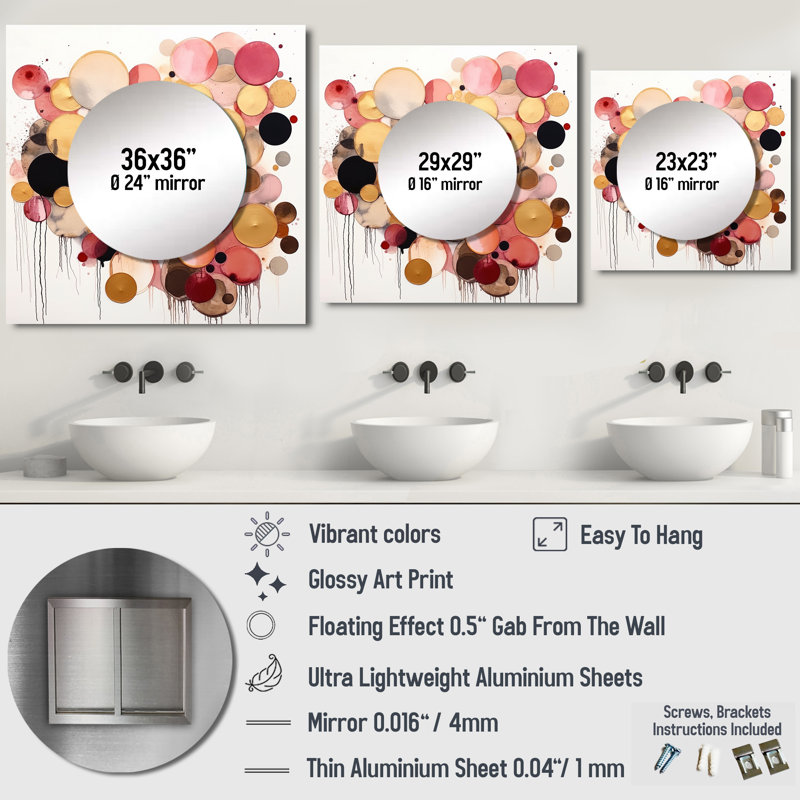 Thandeka - Miroir mural géométrique moderne pour chambre à coucher, 23 po x 23 po