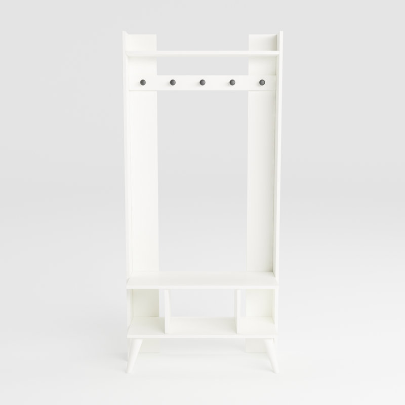 Shuler Hall Tree 83.6cm Wide with Bench, White