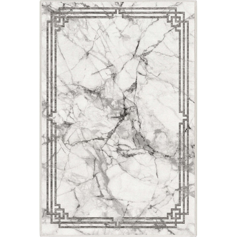 Gerde Marble Gray Abstract Pattern Flat-Pile Rug, Rectangle 3'3" x 5'