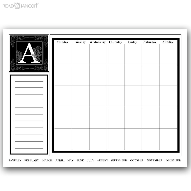 Tableau effaçable mensuel, Lettre N