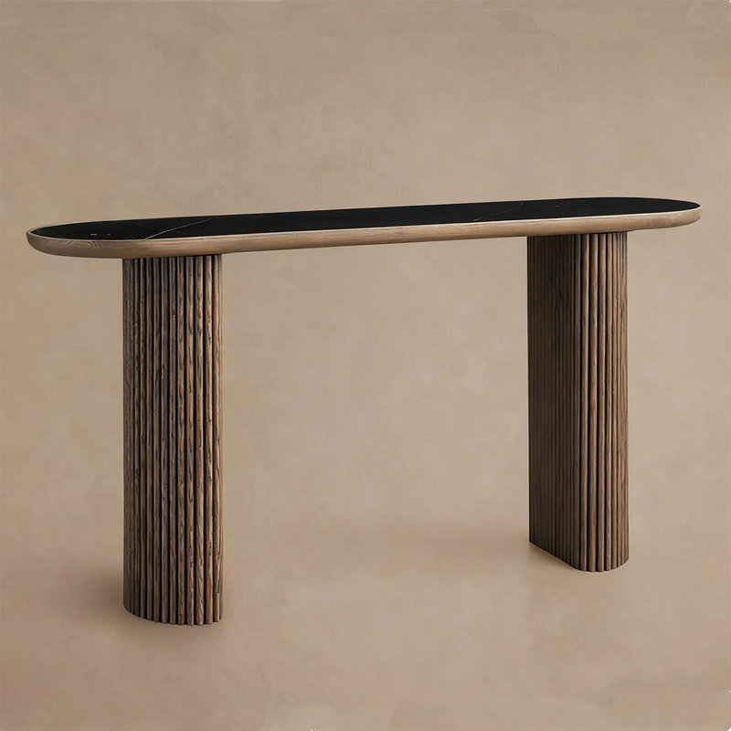 Retro Minimalist Console Table, Black, Brown