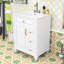 Meuble-lavabo autoportant élégant avec lavabo en céramique, tiroir rabattable, tablette réglable et support de rangement-590957403