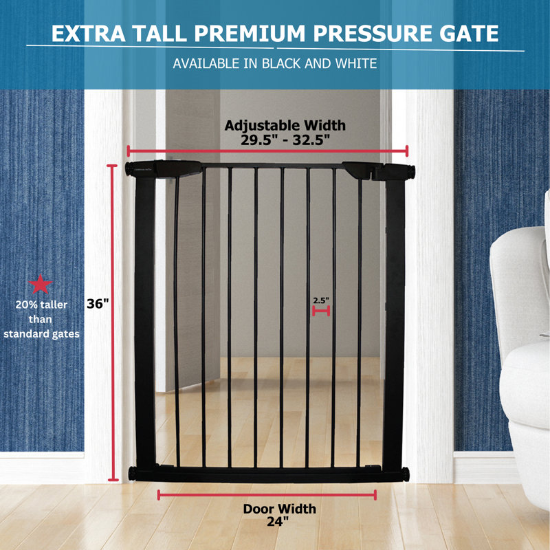 Extra Tall Black Steel Pressure Mounted Pet Gate