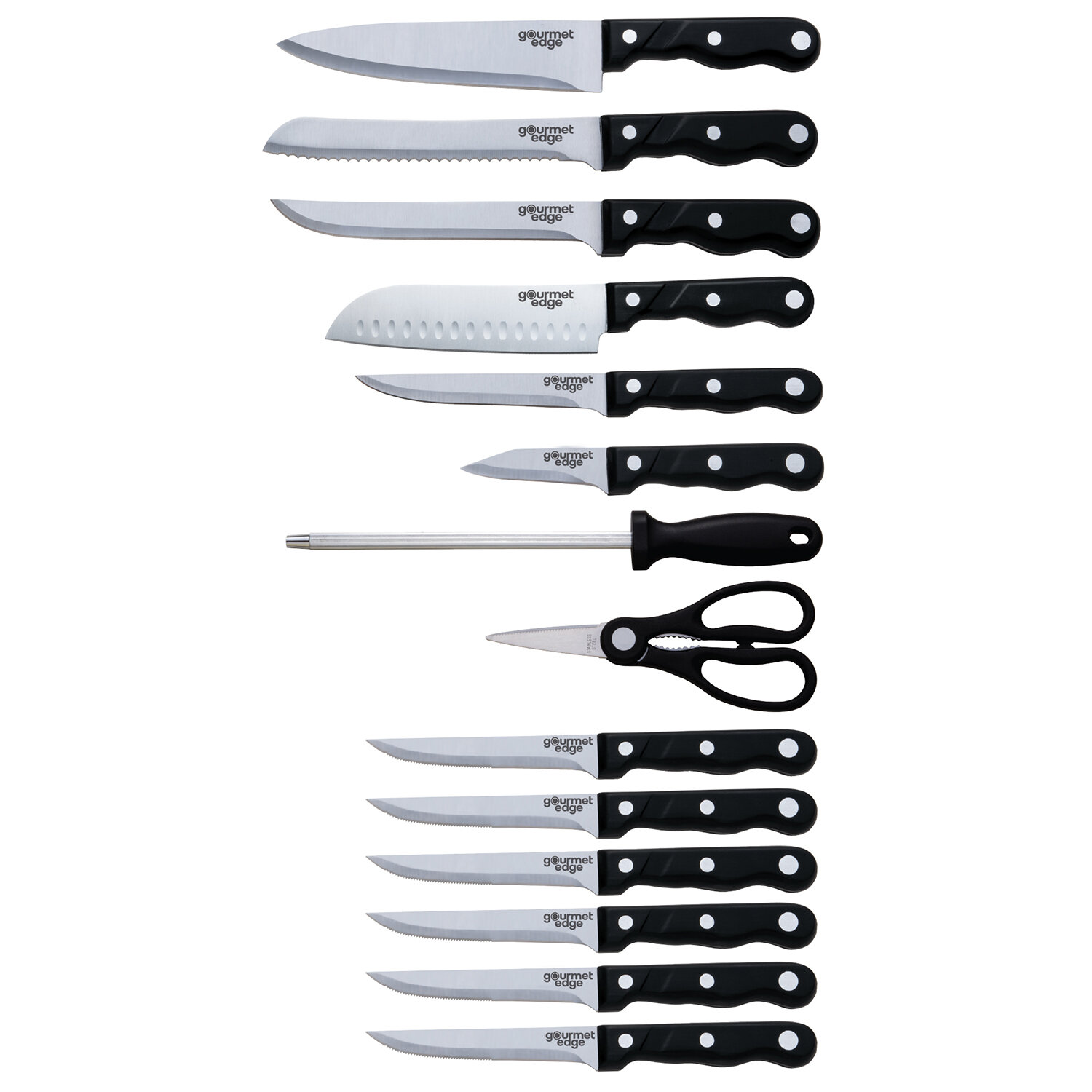 Professional 15-Piece German High Carbon Stainless Steel Kitchen Knife Set,  Ocean Series Premium Forged Full Tang Chef Knives Set with Rubber Wood