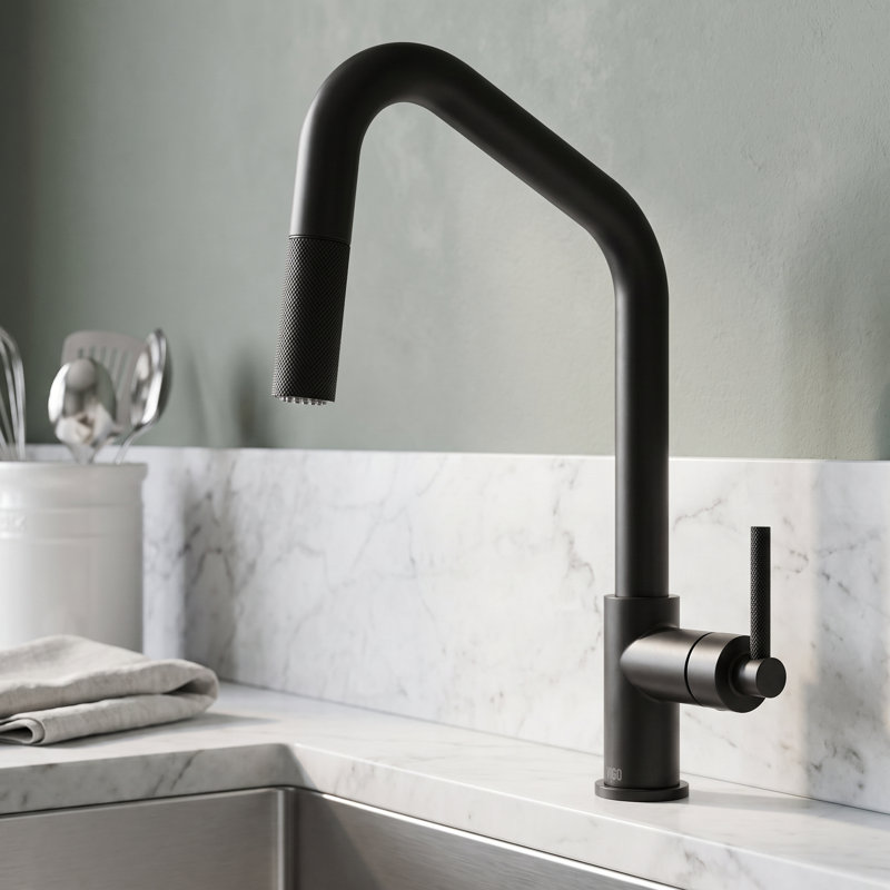 Utopia 15" H 1-handle Pull-Down 2-Function Sprayer Kitchen Faucet, Matte Black