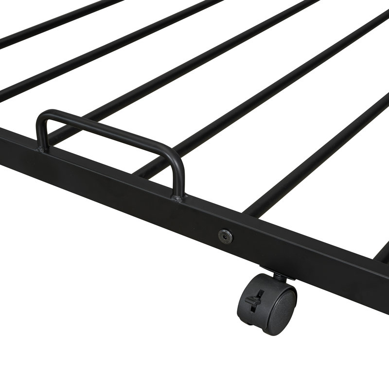 Lit superposé en métal avec lit gigogne, échelle de rangement latérale et garde-robe, Noir