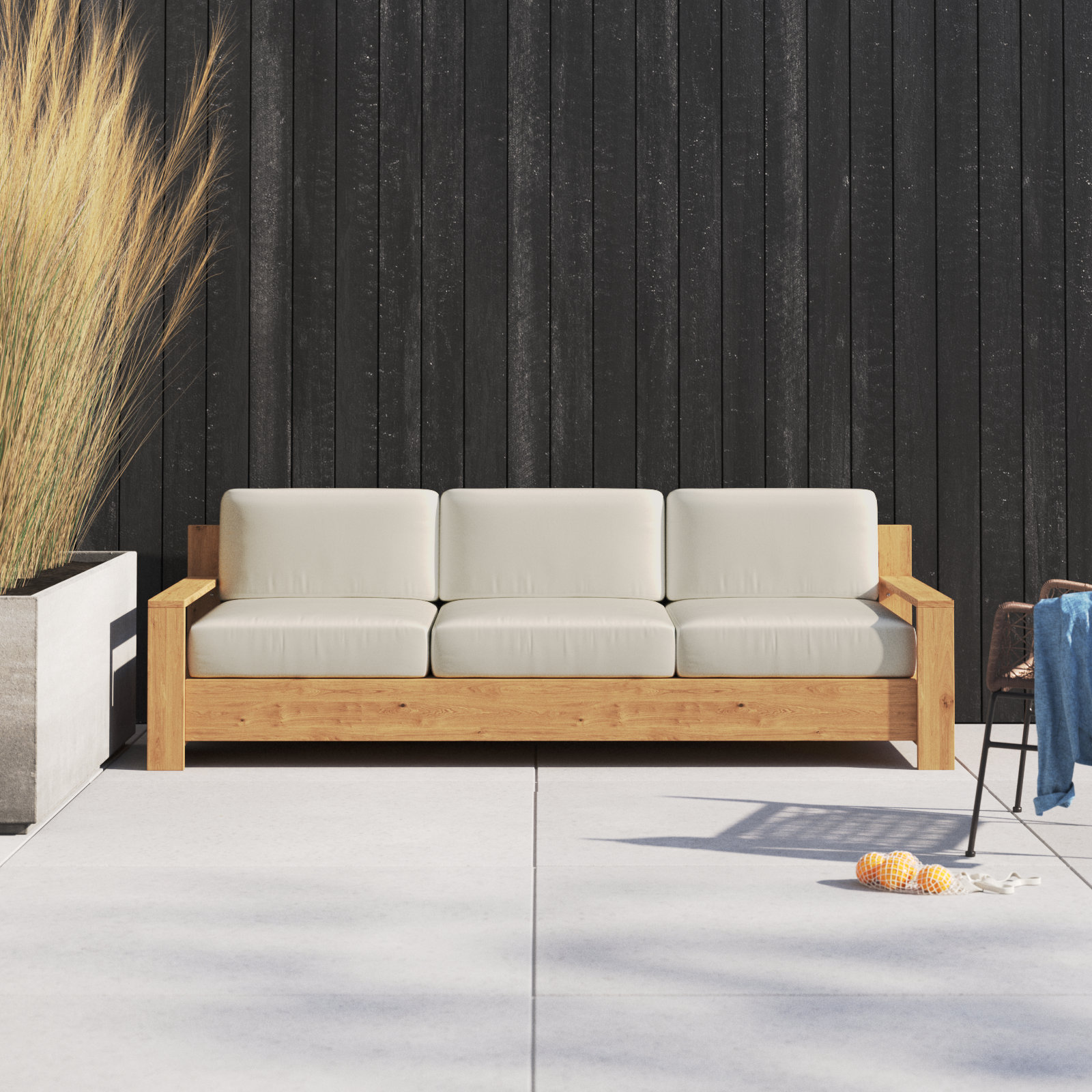 Miguelina 87" Sunbrella® Patio Sofa, Canvas Canvas Sunbrella® Canvas, Natural Wood