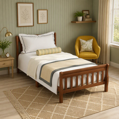 Wood Platform Bed Twin Bed Frame Panel Bed Mattress Foundation Sleigh Bed with Headboard/Footboard/Wood Slat Support,Walnut