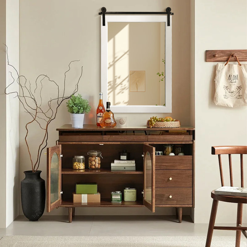  Rectangle Modern Solid Wood Farmhouse Accent Mirror, White, 30" x 22"
