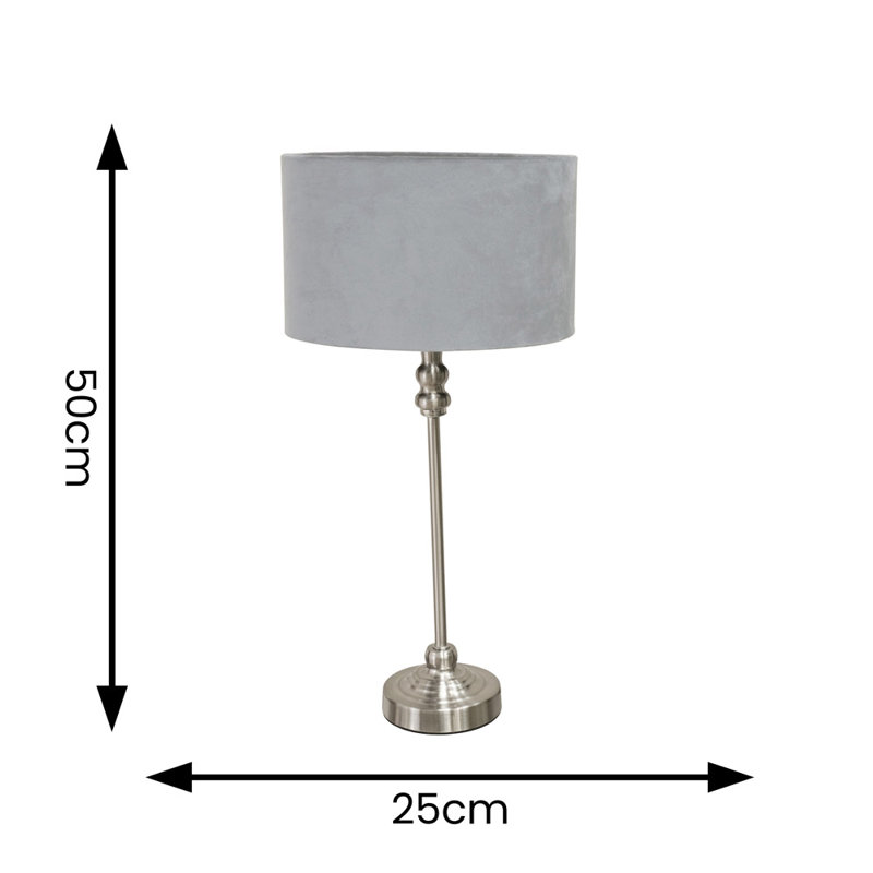 Saylorsburg Metal Table Lamp, No, Grey Velvet, Silver