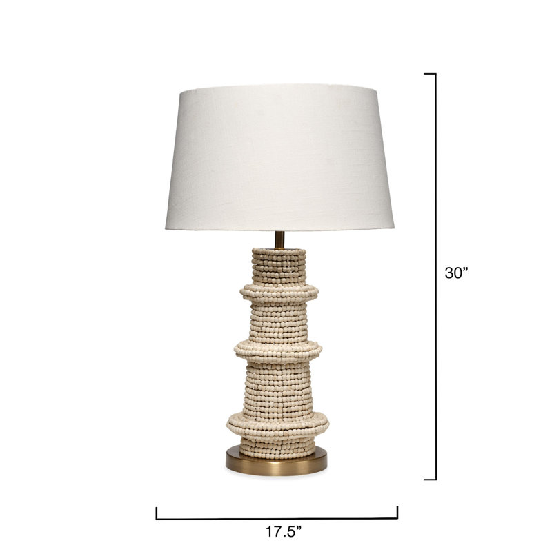 Rowan Wood Beaded Table Lamp with Linen Shade, Blue, Cream