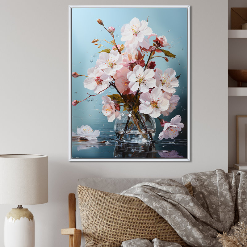 Fleur de pommier IV sur toile, Cadre flottant blanc, H 20 po x l 12 po x P 1 po