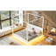 King Size Wood LED Canopy Bed ,Canopy Platform Bed With Support Slats, No Box Spring Needed, White