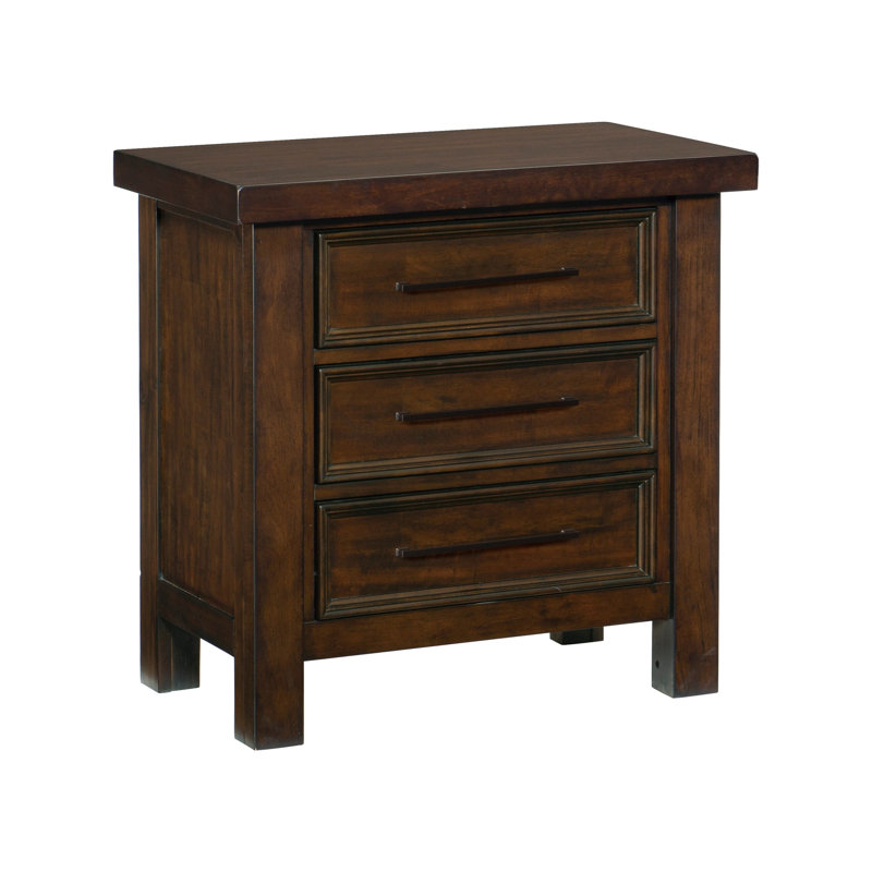 Table de chevet brun classique à 3 tiroirs Mango