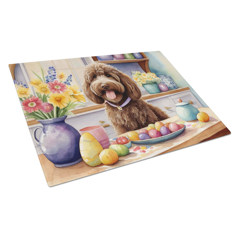 Decorating Easter Labradoodle Glass Cutting Board