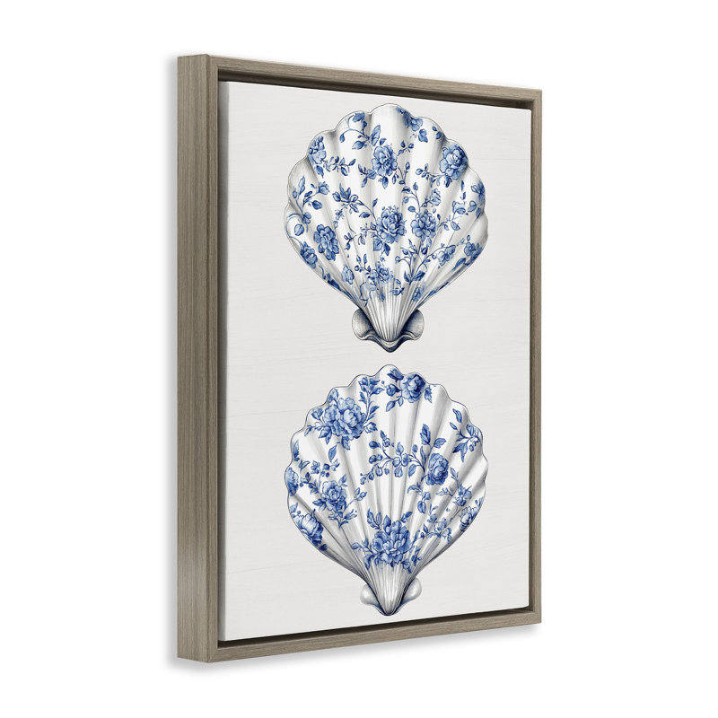 Cadre flottant Delicate Toile Seashells, design par Leted and Lined, Cadre flottant orme Montalcino, H 31 po x l 25 po