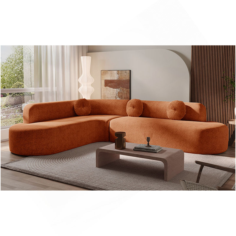 Très grand canapé modulaire en tissu doux de 122 po Mirod, conception courbée élégante avec trois coussins ronds, mousse haute résilience pour un confort ultime