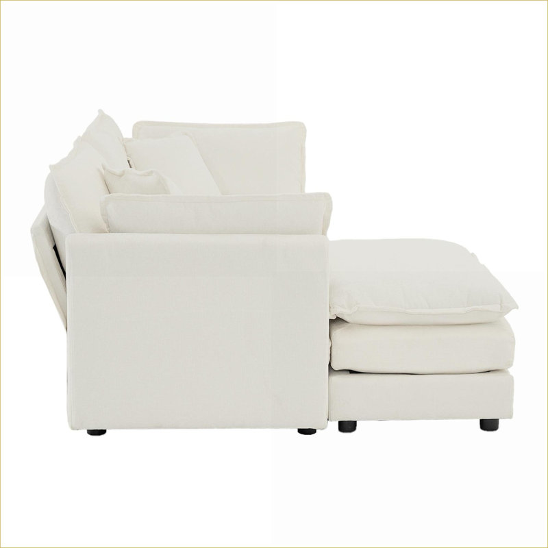 Anvi L-Shape Chenille Fabric Upholstered 5-Piece Sectional Sofa, White Chenille, 33" H x 76.7" W x 57.4" D