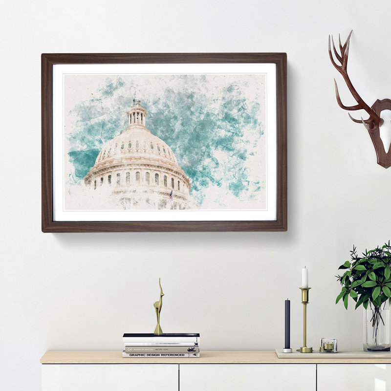 Capitol Hill White House - Picture Frame Painting Print, 36cm H x 48cm W x 2cm D, Walnut Framed