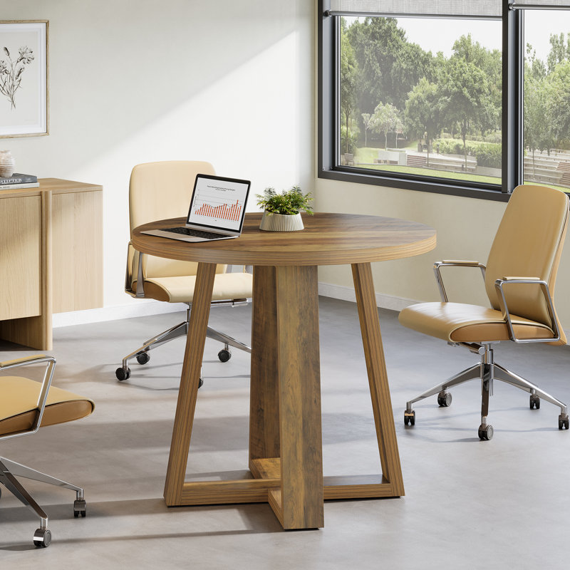 31.5-inch Small Round Conference Table, Brown