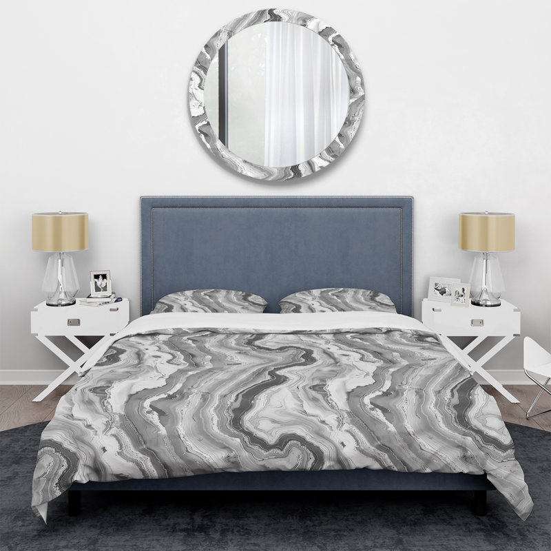 Ensemble de housse de couette en marbre gris III, Housse de couette très grand + 2 taies décorativ