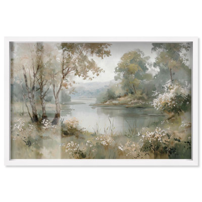 Décoration murale rétro Ethereal Lakeside I Shadowbox par Art Remedy, cadre blanc, 46 x 31