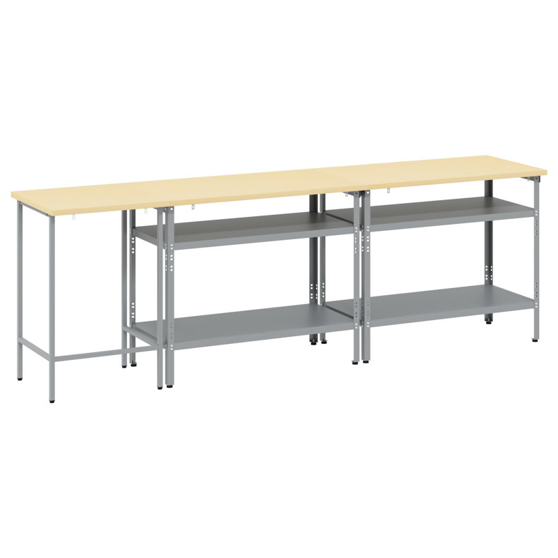 Set Of 3 Grey Steel, Medium Height-Adjustable
