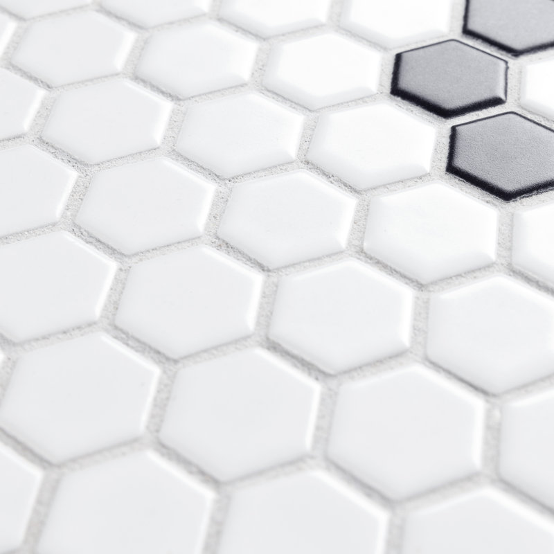 Carreau de mosaïque de plancher et de mur en porcelaine Hex 10-1 / 4 "x 11-7 / 8" Metro 1, Blanc mat / noir
