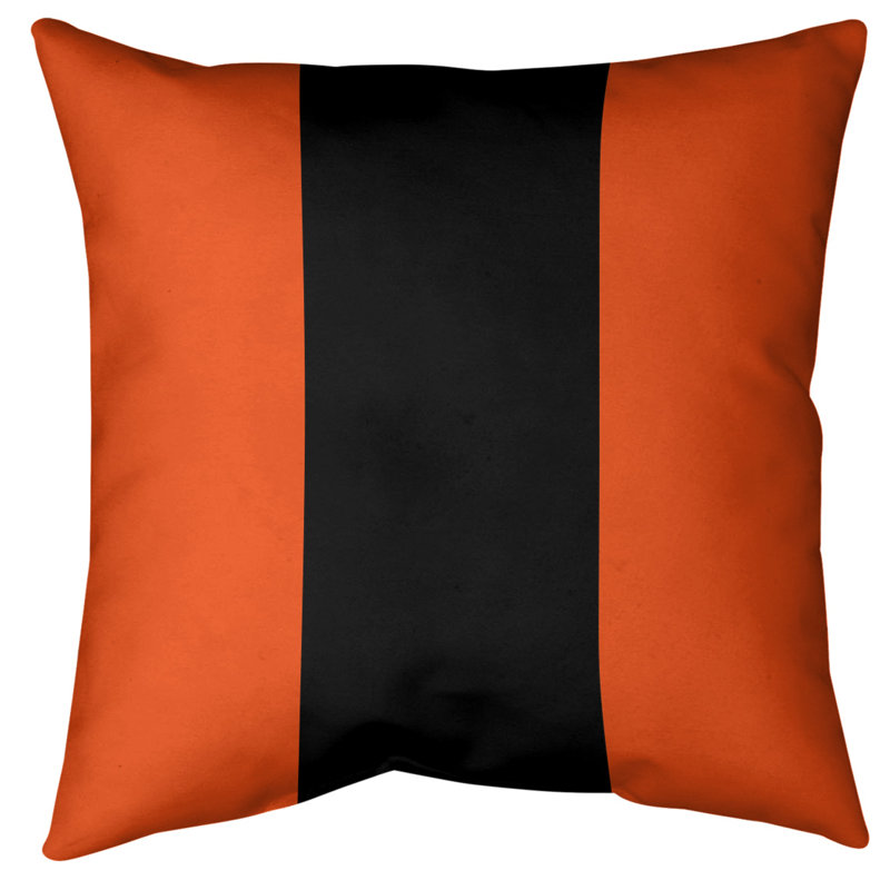 Coussin décoratif d'intérieur/d'extérieur, 16 po x 16 po, Orange / noir