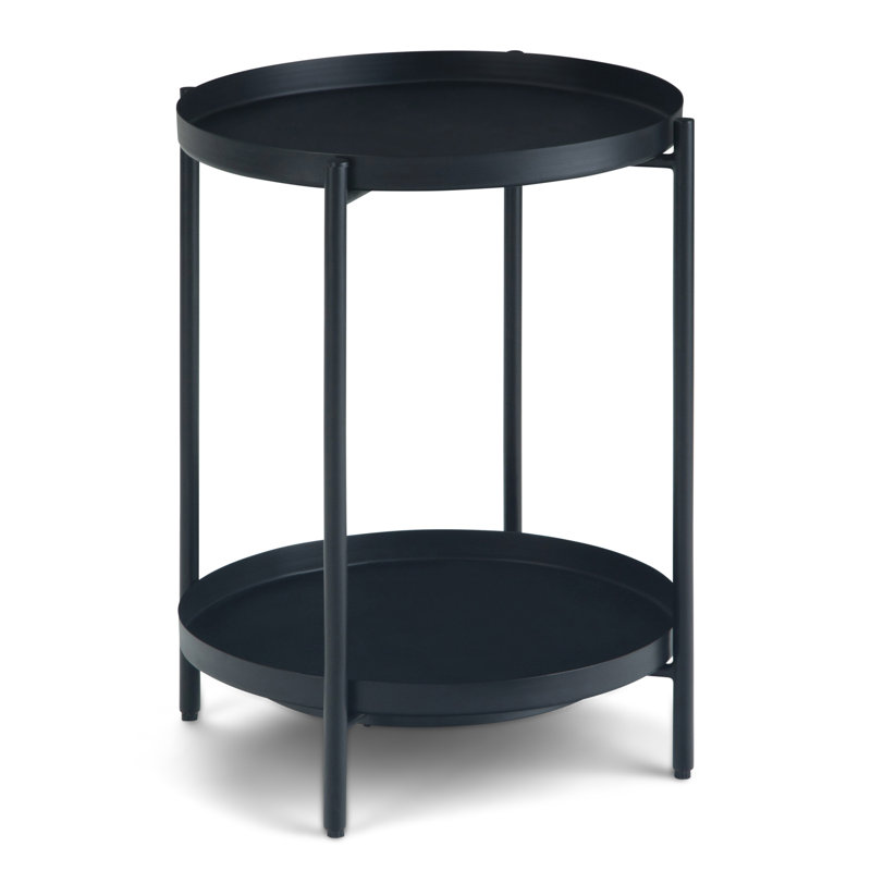 Monet 17"W Round Metal End Table with Flippable Tray Top, Black