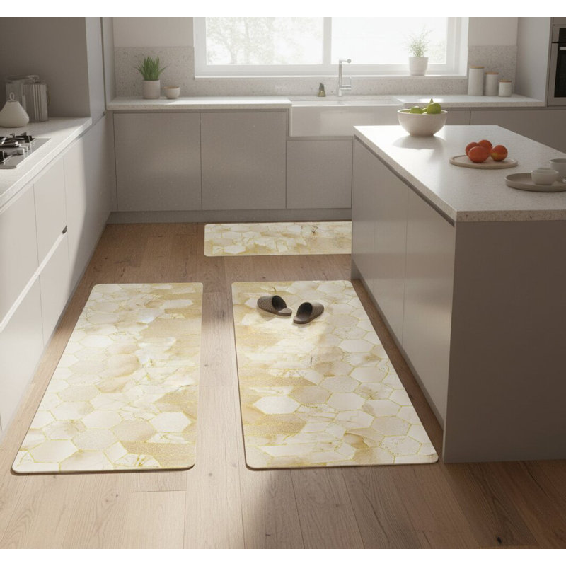 Ensemble de 3 tapis de cuisine imperméables, nid d'abeille beige