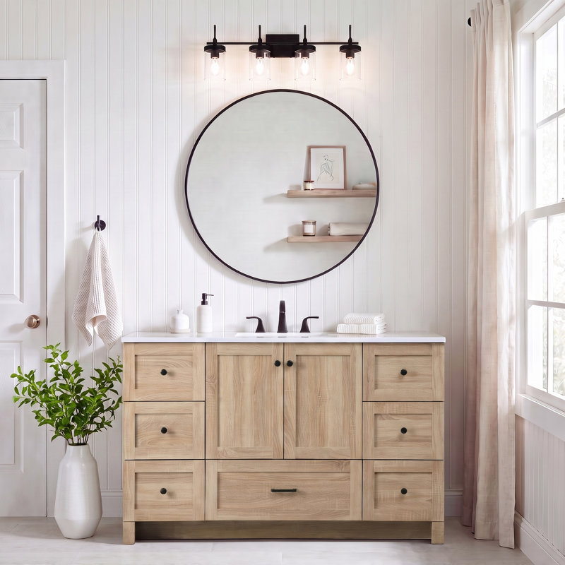 Soma 54'' Single Bathroom Vanity with Engineered Marble Top, Natural Oak