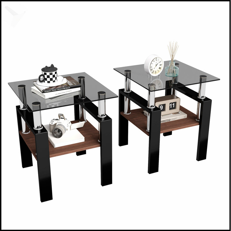 Ensemble de 2 tables à thé modernes en verre trempé, durables et élégantes avec couche de panneau de fibres à densité moyenne pour le salon