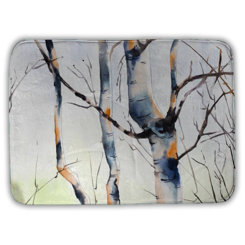 Three small birch trees Bath Mat with Non-Slip Backing - Quick Dry Memory Foam Bathroom Rug - Absorbent - Modern Plush Spa-Style - Machine Washable