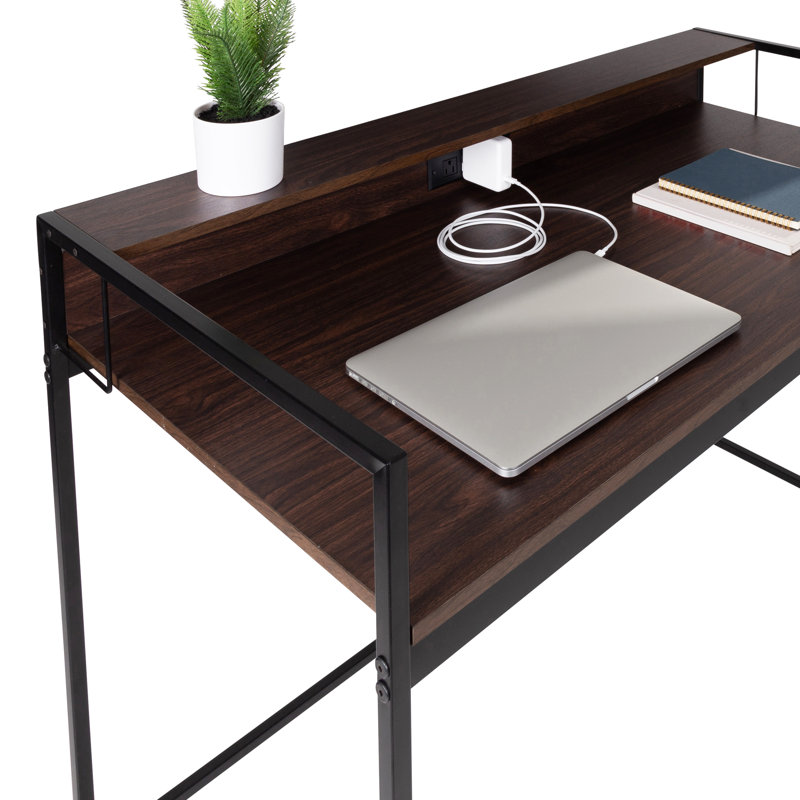 Austrinus Metal Base Writing Desk with Power Outlet
