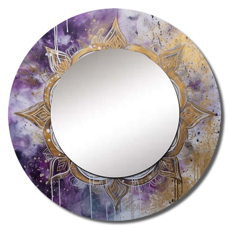 Haliegh mauve et doré Mandala I - miroir boho mandala, miroir mural rond unique mauve, impression sur métal, 36 po x 36 po