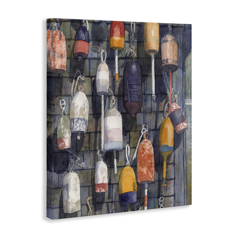 Toile avec bouées suspendues à l'aquarelle, conception de Patti Bishop, H 40 po x l 30 po