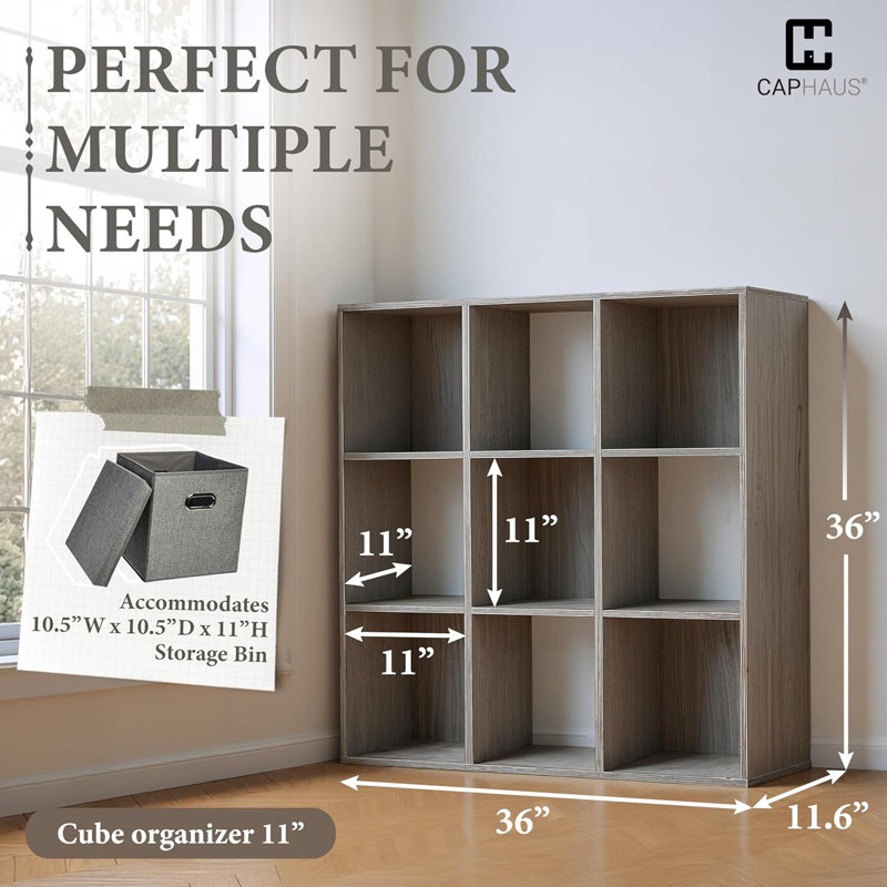 Étagère de rangement à 9 cubes, cloison de rangement pour la maison avec dossier, bibliothèque de rangement de 11 pouces, gris foncé 