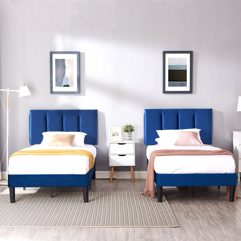 Wiebe Upholstered Platform Bed, Dark Blue
