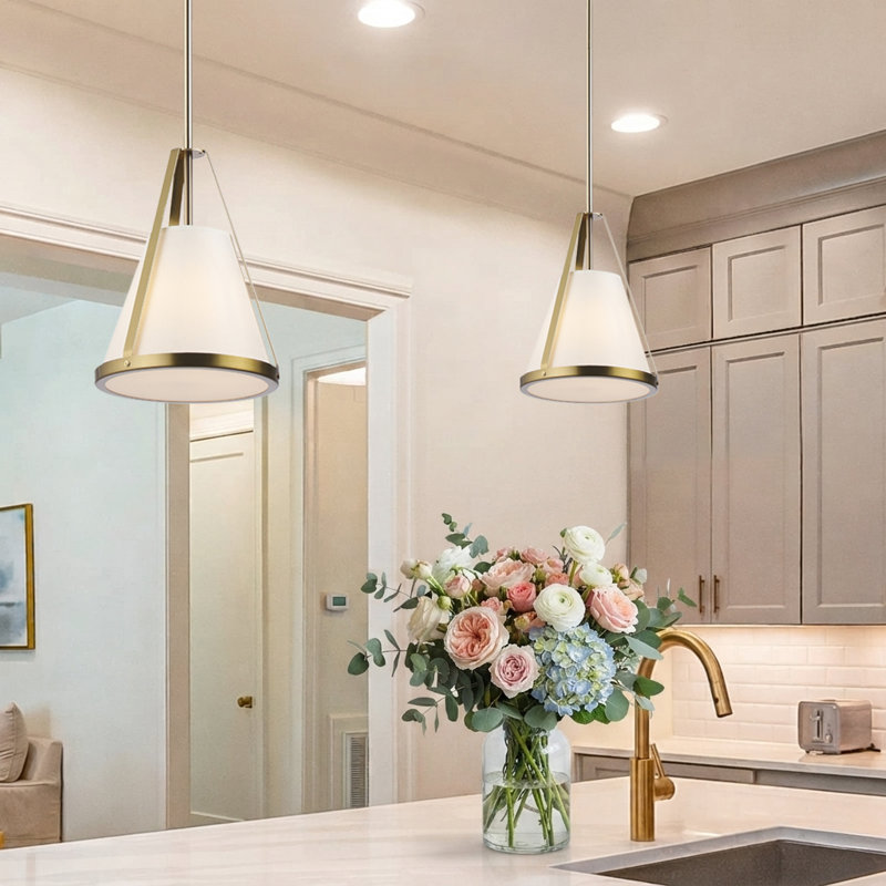Brass Empire Pendant with Tapered Fabric Shade