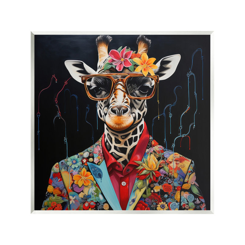 Art mural girafe en costume floral par Lazar Studio