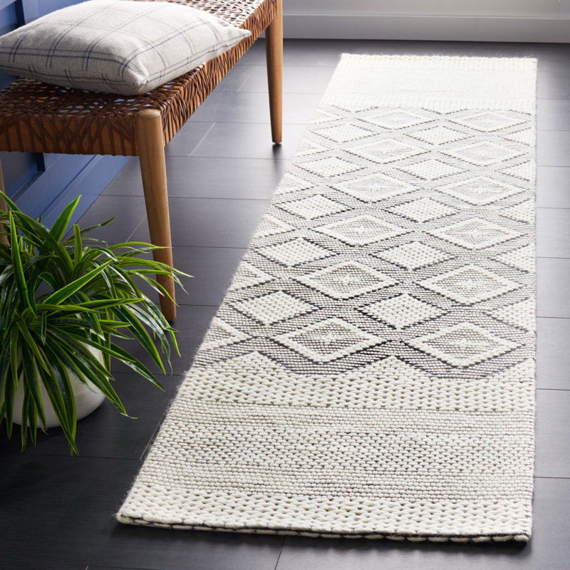 Allyx Hand Woven Wool/Cotton Geometric Rug in Ivory/Black, Runner 2'3" x 8'