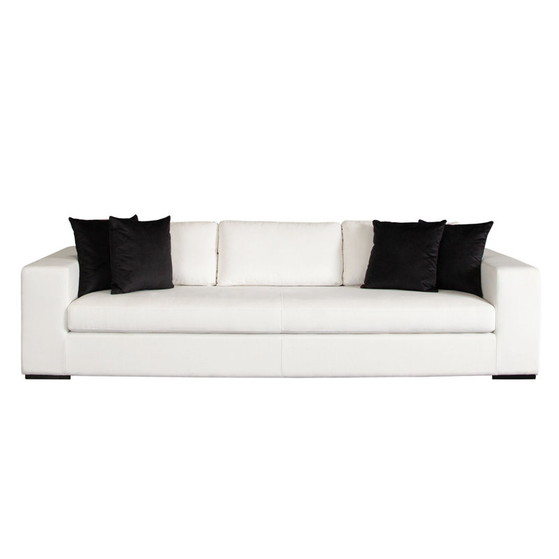 Canapé moderne Lipi, accoudoirs en tissu blanc brume l, 110 po, 4 coussins décoratifs