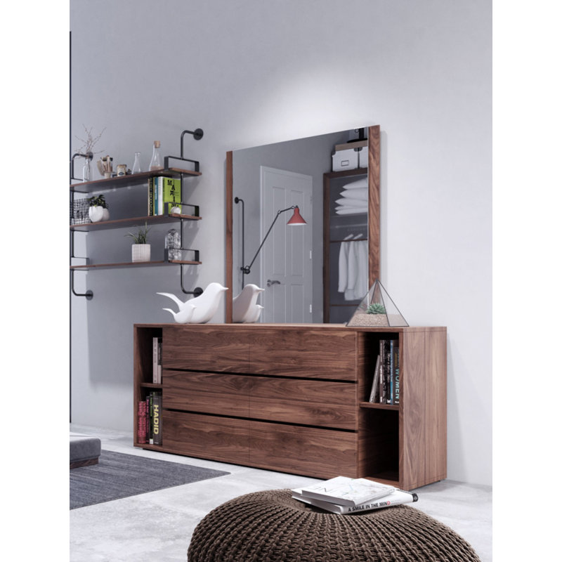 Amalie 6 - Drawer Double Dresser with Mirror, Walnut