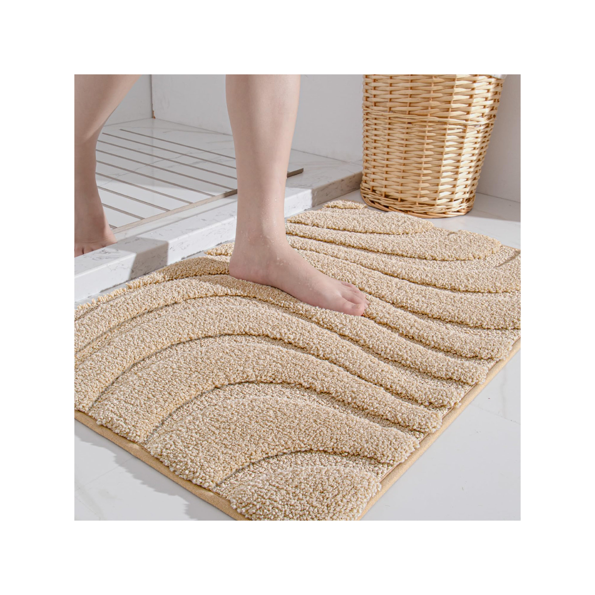 Gagetown Non-Slip Bath Rug, Beige, 20" W x 32" L