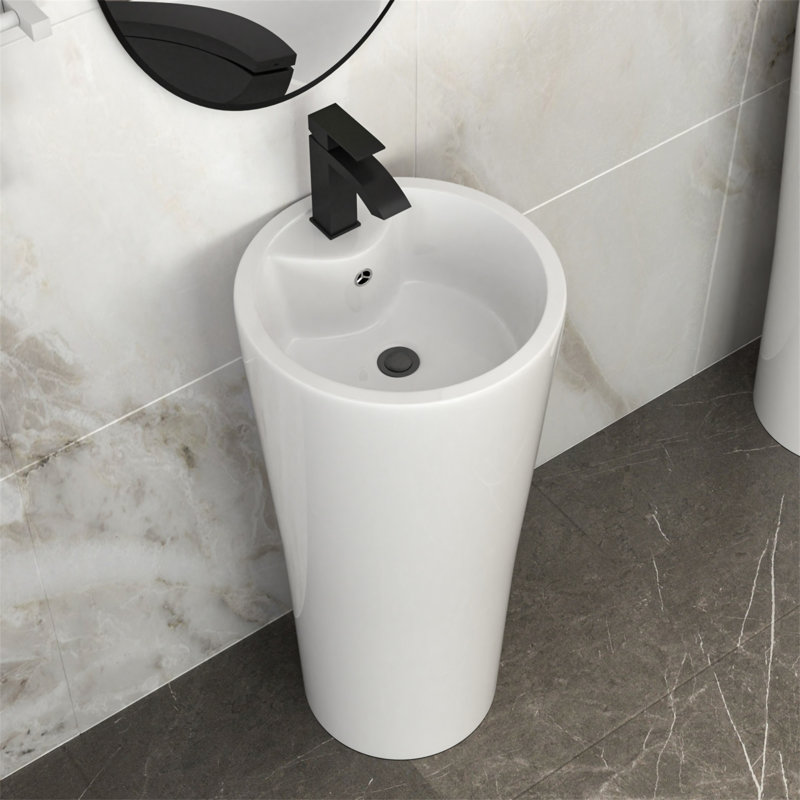 15" Classic White Ceramic Pedestal Sink Bathroom Sink Basin