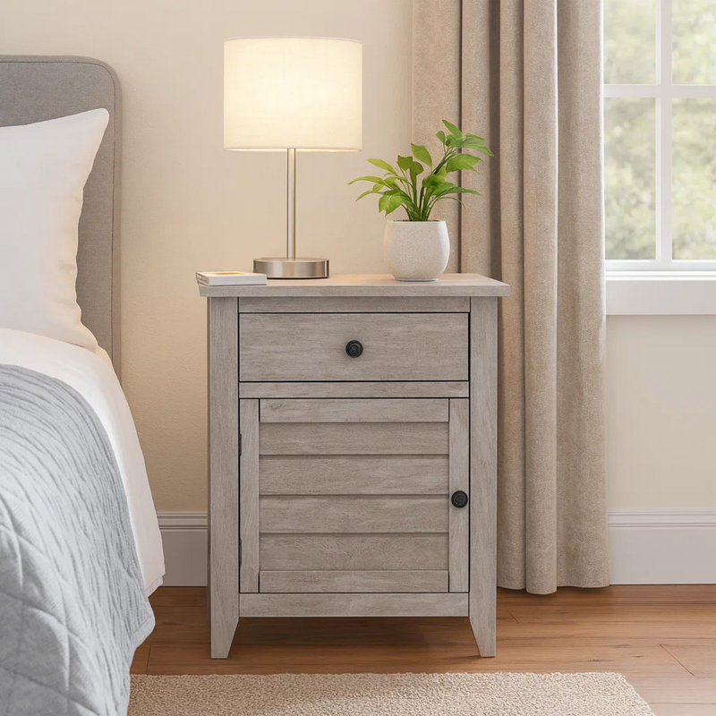 Table d'appoint, table de chevet, tiroir de rangement, bout, table d'appoint, chambre à coucher, lampe, placage de rangement, transitionnel