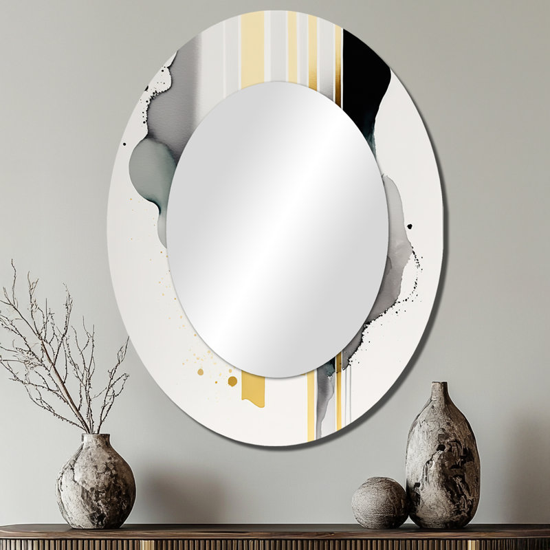 Abstrait formes transitionnelles noires II - grand miroir mural ovale sur métal, 40 po x 30 po